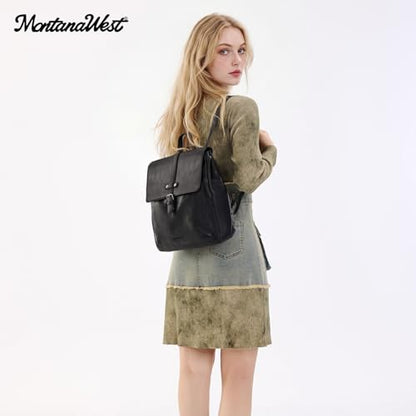 Montana West Backpack Purse for Women Casual Daypack Convertible Crossbody Backpack for Travel Work - color: Black