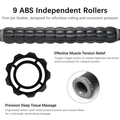 Muscle Roller Massage Roller Stick- Deep Tissue Fascia Blaster for Myofascial Pain Relief, Lymphatic Drainage & Body Sculpting, Handheld Physical Therapy & Recovery Tool (Gray black-18 inch) - color: Gray Black