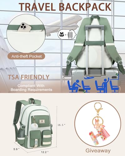 Hidds Laptop Backpack For College Women Elementary Middle High School Bag Teen Girls Bookbag Travel Daypack Backpacks (Green Beige) - color: Green Beige