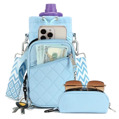 AGLOD Water Bottle Carrier Bag with Strap, Water Bottle Holder Crossbody Bags for Women Men for Walking, Hiking,Cycling - color: Light Blue, size: M(32oz-40oz)