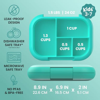Bentgo Chill Kids Leakproof Lunch Box - 4-Compartment Bento Box with Built-In Ice Pack, 3.3 Cup Capacity, BPA-Free, Microwave & Dishwasher Safe Tray, Ages 3–7 (Aqua) - color: Aqua