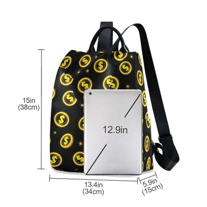 Women Backpack Purse Neon Yellow Coin with Dollar Backpack for Women Anti-theft Shoulder Bag Carry On Backpack Lightweight Rucksack Fashion Travel Ladies Bags - color: Dollar I8827