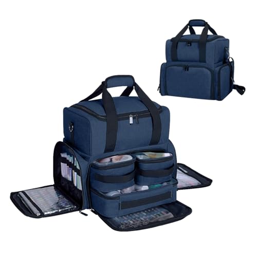 Large Makeup Cosmetic Bag with 3 Removable Case and 2 Removable Dividers Double Layer Travel Storage Organizer, Makeup Brushes Storage Section Blue - color: Blue