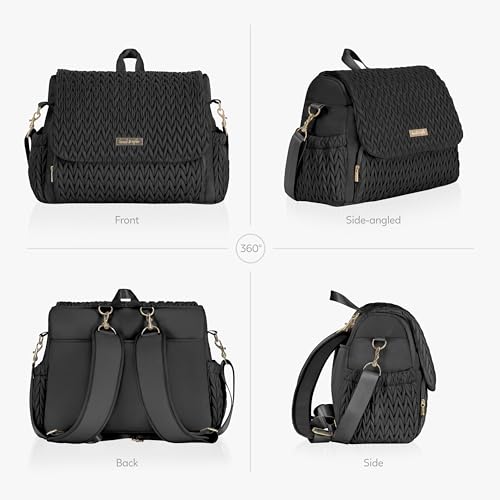 Hannah & Sophia Belle Convertible Baby Diaper Backpack & Bag in Black, Large Size, Dual Sided Water Resistant Changing Mat Included, Detachable Shoulder Straps, Easy To Use - color: Black