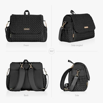 Hannah & Sophia Belle Convertible Baby Diaper Backpack & Bag in Black, Large Size, Dual Sided Water Resistant Changing Mat Included, Detachable Shoulder Straps, Easy To Use - color: Black