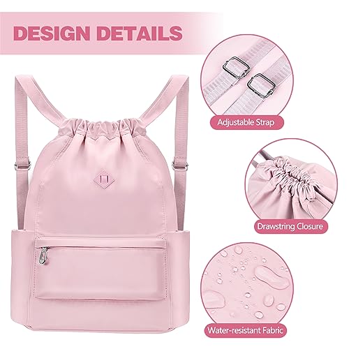 BAVELOE Drawstring Backpack with Wet Pocket Gym Backpack Water-Resistant Cinch String Bag Beach Swim for Women Men - color: Pink