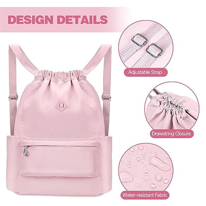 BAVELOE Drawstring Backpack with Wet Pocket Gym Backpack Water-Resistant Cinch String Bag Beach Swim for Women Men - color: Pink