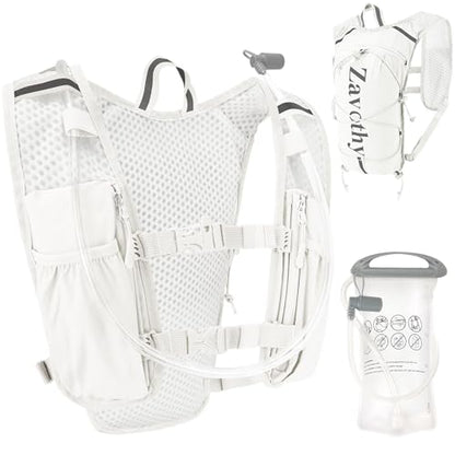 Zavothy Hydration Backpack with 1.5L Water Bladder, Lightweight Water Backpack for Women, Hydration Pack with Rain Cover for Running Hiking Cycling Festival, Reflective Bounce-Free Fit - color: White
