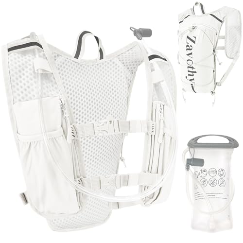 Zavothy Hydration Backpack with 1.5L Water Bladder, Lightweight Water Backpack for Women, Hydration Pack with Rain Cover for Running Hiking Cycling Festival, Reflective Bounce-Free Fit - color: White