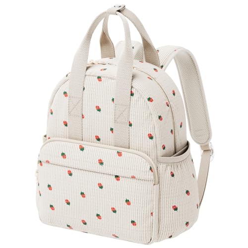Corduroy Toddler Backpack for Preschool Boys & Girls Ages 2-5, 11 Inch Water-Resistant Small Kids Backpack for School & Travel, Lightweight Daycare Bookbag (M-Strawberry) - color: Strawberry