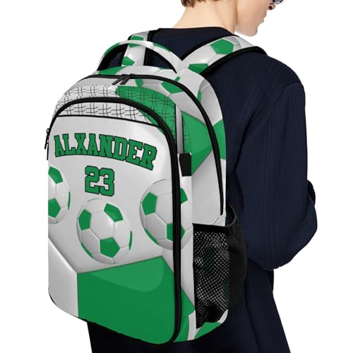 Backpack for School,Sport Ball Athlete Player Soccer Green Kid Water Resistant Casual Daypack for Travel with Bottle Side Pockets 16.5 Inch - color: Green