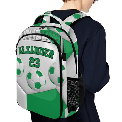 Backpack for School,Sport Ball Athlete Player Soccer Green Kid Water Resistant Casual Daypack for Travel with Bottle Side Pockets 16.5 Inch - color: Green