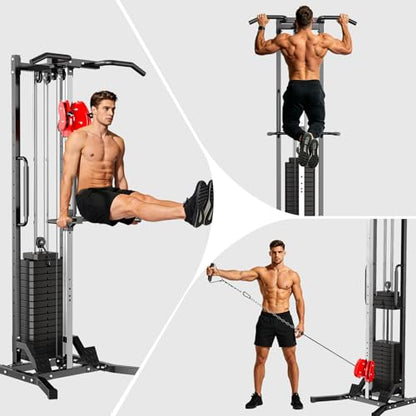 Cable Crossover Power Rack with 70kg Weight Stack,Single Arm Fly,High Low Pull Multi-Functional Home Gym