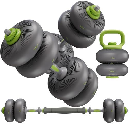 LIFERUN Adjustable Dumbbell Set, Soft PVC Coated, 45lbs/67lbs Free Weight Set Home Gym, 4-in-1 Used As Barbell, Dumbbells, Kettlebell, Weight Plates, Weights Dumbbells Set, Space Saving Fitness Exercise For Men/Women - color: Grey, style: 67lb