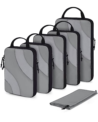 BAGSMART Compression Packing Cubes, 6 Set/4 Set/2 Set Travel Packing Cubes for Carry on Suitcases, Compression Suitcase Organizers Bag Set & Travel Cubes for Luggage, Lightweight Packing Organizers - color: 05-Grey, size: 6 Set