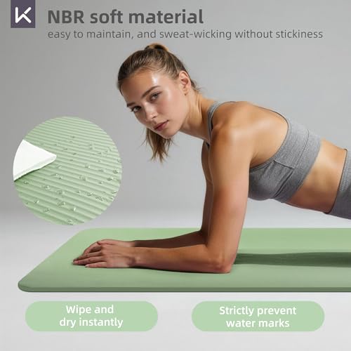 KEEP Extra Thick NBR Yoga Mat for Women & Men, 15mm Thick, 72”x32” Large Exercise Mat with Non-Slip Workout Mat for Yoga, Pilates, Stretching, Meditation – Wide & Cushioned Fitness Mat - color: Green