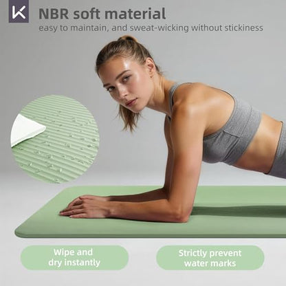 KEEP Extra Thick NBR Yoga Mat for Women & Men, 15mm Thick, 72”x32” Large Exercise Mat with Non-Slip Workout Mat for Yoga, Pilates, Stretching, Meditation – Wide & Cushioned Fitness Mat - color: Green