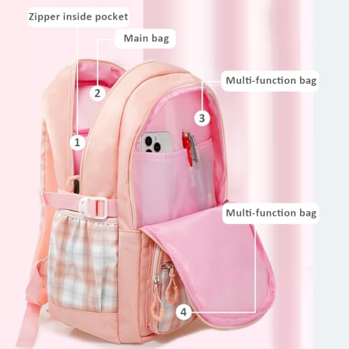 MCWTH Checkered Backpack for Teen Girls, Kawaii Cute Kids Elementary Student School Backpacks (Bow Pink) - color: Checkered Pink