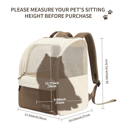wakytu Cat Carrier Backpack,Steel Wire Frame More Stable,600D Wear-Resistant Oxford Fabric, Dog Carrier Cat Backpacks Suitable for Travel,Beige - color: Beige