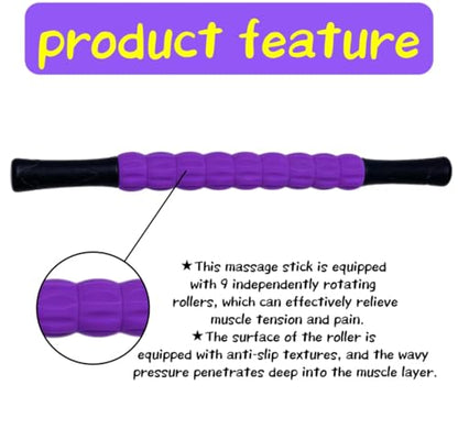 Muscle Roller Stick - A Full-Body Massage Roller that Can Relieve Muscle Soreness, Cramps and Tension After Exercise. It is a Handheld Physical Therapy and Recovery Tool（Black and Purple） - color: Purple