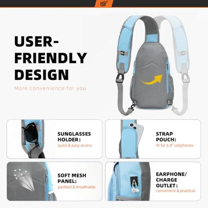 SKYSPER Sling Bag RFID Crossbody Sling Backpack Cross Body Shoulder Bag Travel Hiking Daypack for Women Men(Lightblue) - color: Lightblue