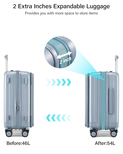 Hanke 20 Inch Expandable Carry On Luggage Airline Approved Top Opening Hard Shell Suitcases with Wheels Lightweight Travel Luggage Carry On Suitcase for Woman Men-Grey - color: Grey, size: 20 Inch Expandable