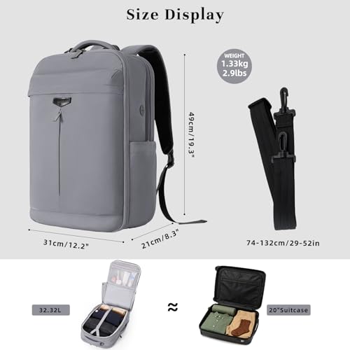 Timeet Travel Backpack for Women Men, 32L 4 In 1 Carry on Luggage Backpack, TSA Friendly Flight Approved 17 Inch Laptop Backpack, Waterproof Travel Bag for Work School Camping Hiking, Elegant Gray - color: Elegant Gray
