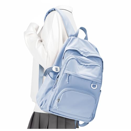 Lightweight College Backpack for Women Men Cute School Bag for Teens Girls Boys High School Backpack for Students Waterproof Casual Daypack Backpack（Milky Blue） - color: A4-milky Blue
