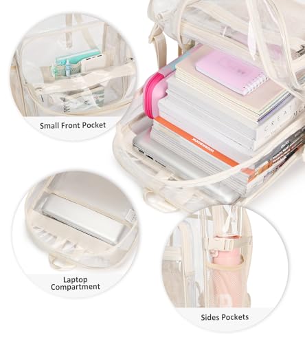 abshoo Big Heavy Duty Clear Backpack for School Girls Boys Transparent Bookbag for Middle High School (Beige) - color: Beige