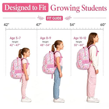 MYGOO Girls School Backpack Doubleday Unicon Pink Bookbag for Elementary Middle School Ages 5-12, 17 inch Large Capacity 24L Kids Student Travel Bags - color: Doubleday Unicon Pink