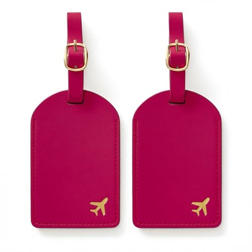 Luggage Tags for Suitcases, PU Leather Travel Tags for Luggage. (Claret Red) - color: Wine Red