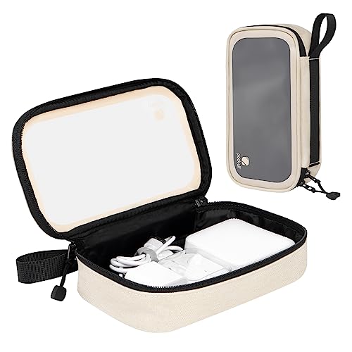 pack all Clear Electronic Organizer, TPU Cable Organizer Bag, Compact Cord Travel Organizer for Cables, Chargers, Phones, USB cords, SD Cards (Beige) - color: Beige