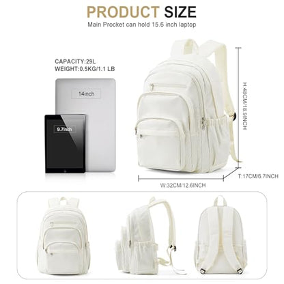 College Backpack For Women Men,Lightweight High School Bag,School Backpack With Lots Of Pockets,Cute Bookbag For Teens Boys Girls,Casual Daypack Backpack For School(Beige) - color: F2-white