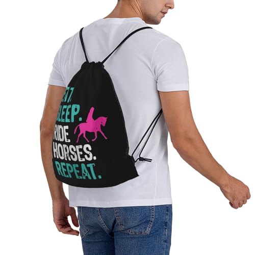 Eat Sleep Ride Horses Repeat Unisex Drawstring Backpack Bag Sport Gym Travel Swim Sackpack - color: Eat Sleep Ride Horses Repeat