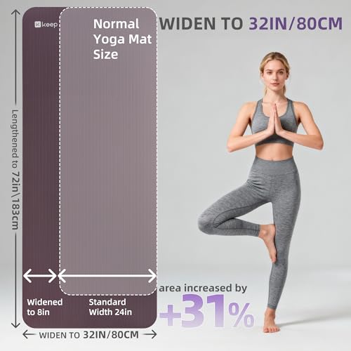KEEP Extra Thick NBR Yoga Mat for Women & Men, 15mm Thick, 72”x32” Large Exercise Mat with Non-Slip Workout Mat for Yoga, Pilates, Stretching, Meditation – Wide & Cushioned Fitness Mat - color: Purple