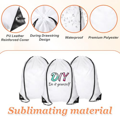 30 Pcs Sublimation Drawstring Bags Blanks White Cinch Sack Draw String Backpack Bulk Polyester Blank Bags for Heat Transfer Vinyl Gym Sport DIY Craft