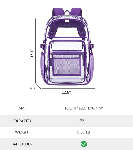 abshoo Big Heavy Duty Clear Backpack for School Girls Transparent Bookbag for Middle High School (Dark Purple) - color: Dark Purple