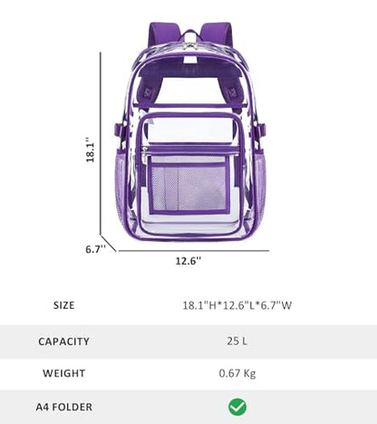 abshoo Big Heavy Duty Clear Backpack for School Girls Transparent Bookbag for Middle High School (Dark Purple) - color: Dark Purple