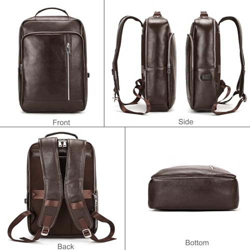 LUUFAN Genuine Leather Backpack Men Casual Daypack 15.6 Inch Laptop Rucksack Business Travel Outdoor Shoulder Bag with Trolley Sleeve (Coffee) - color: 8028-coffee