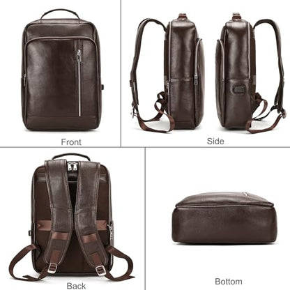 LUUFAN Genuine Leather Backpack Men Casual Daypack 15.6 Inch Laptop Rucksack Business Travel Outdoor Shoulder Bag with Trolley Sleeve (Coffee) - color: 8028-coffee