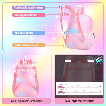 Jcobvig Rainbow Backpack For Girls Kids,Cute Student School Backpack With Pen Bag,Aesthetic Starry Rainbow Laptop Travel Bag - color: Pink, size: Large