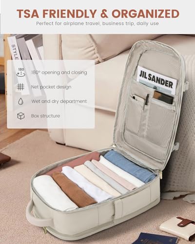 LOVEVOOK Travel Backpack For Women, 40L Carry On Backpack Flight Approved, TSA Personal Item Backpack Fits 17 Inch Laptop, Business Weekender Overnight Waterproof Daypack With 2 Packing Cubes, Beige - color: Beige, size: 40l-17.3 Inch-3pcs Standard