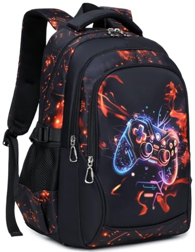 Boys Backpack for Elementary Kids Bookbag Middle School Bags Heavy Duty Soccer Laptop Durable Waterproof 18 In (3-Black Red Game) - color: 3-black Red Game