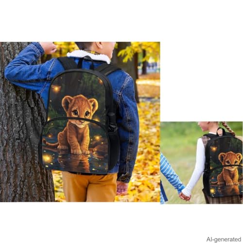 Cute Lion Backpack for Boys Girls Backpack with Lunch Box Water Bottle Carrier and Zipper Pencil Case 4Pcs Set 17" Bookbag with Large Front Pocket Lightweight School Bag for Kids Elementary - color: Cute Lion