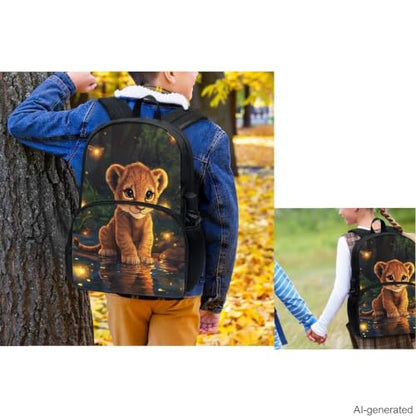 Cute Lion Backpack for Boys Girls Backpack with Lunch Box Water Bottle Carrier and Zipper Pencil Case 4Pcs Set 17" Bookbag with Large Front Pocket Lightweight School Bag for Kids Elementary - color: Cute Lion
