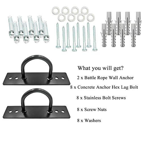 Battle Ropes Anchor, Battle Rope Wall Ceiling Mount Kit Bracket Hook for Suspension Straps Crossfit Gymnastic Rings, Body Weight Strength Training Systems, Yoga Swings Hammocks, Boxing Equipment - color: 2 sets Black