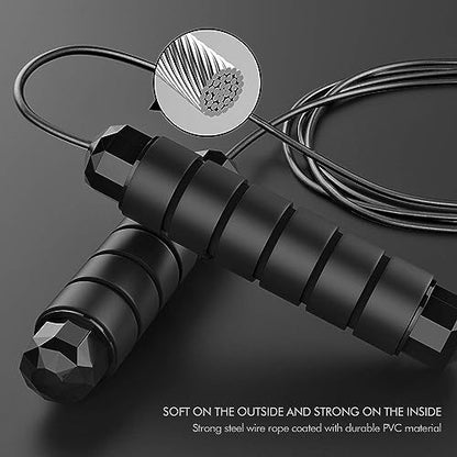 Jump Rope, Rapid Speed Jumping Rope Cable with Ball Bearings for Women, Men, and Kids, Adjustable Steel Jump Rope with Foam Handles for Home Gym Exercise Fitness Workout Equipment & Slim Body - color: Full Black