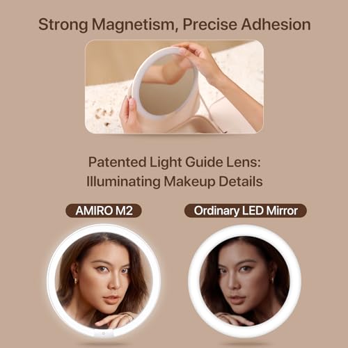 AMIRO M2 Cude Travel Makeup Bag with 5 Level Brightness & 3 Color LED Mirror, Portable Makeup Artist Organizer, Pink