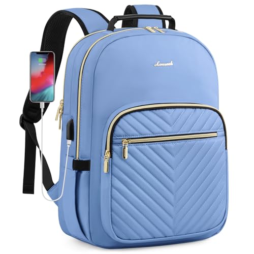 LOVEVOOK Laptop Backpack Purse for Women, Work Business Travel Computer Bags, College Nurse Backpack for Womens, Quilted Casual Daypack with USB Port, Fit 15.6 Inch Laptop, Blue - color: Blue, size: 15.6-Inch