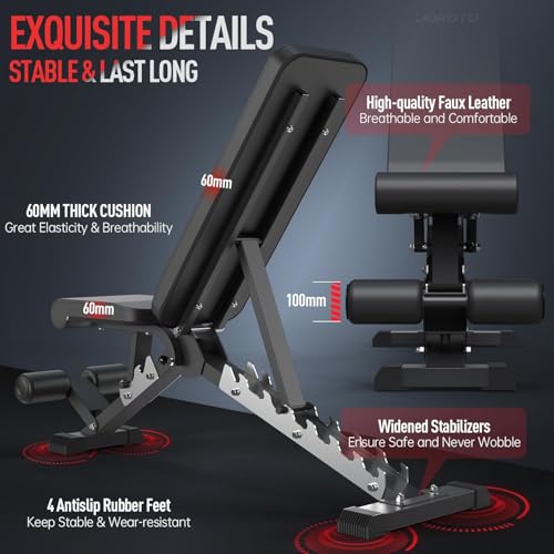 JOROTO Adjustable Weight Bench, 800LBS Workout Bench, Foldable Weight Bench for Home Gym, Flat Incline Decline for Sit Up Bench Press, 40LB Heavy Duty Build Strength Training Bench